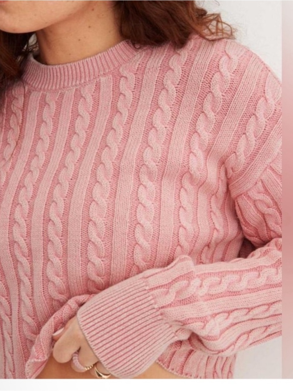 Aerie cable knit cropped sweater pink